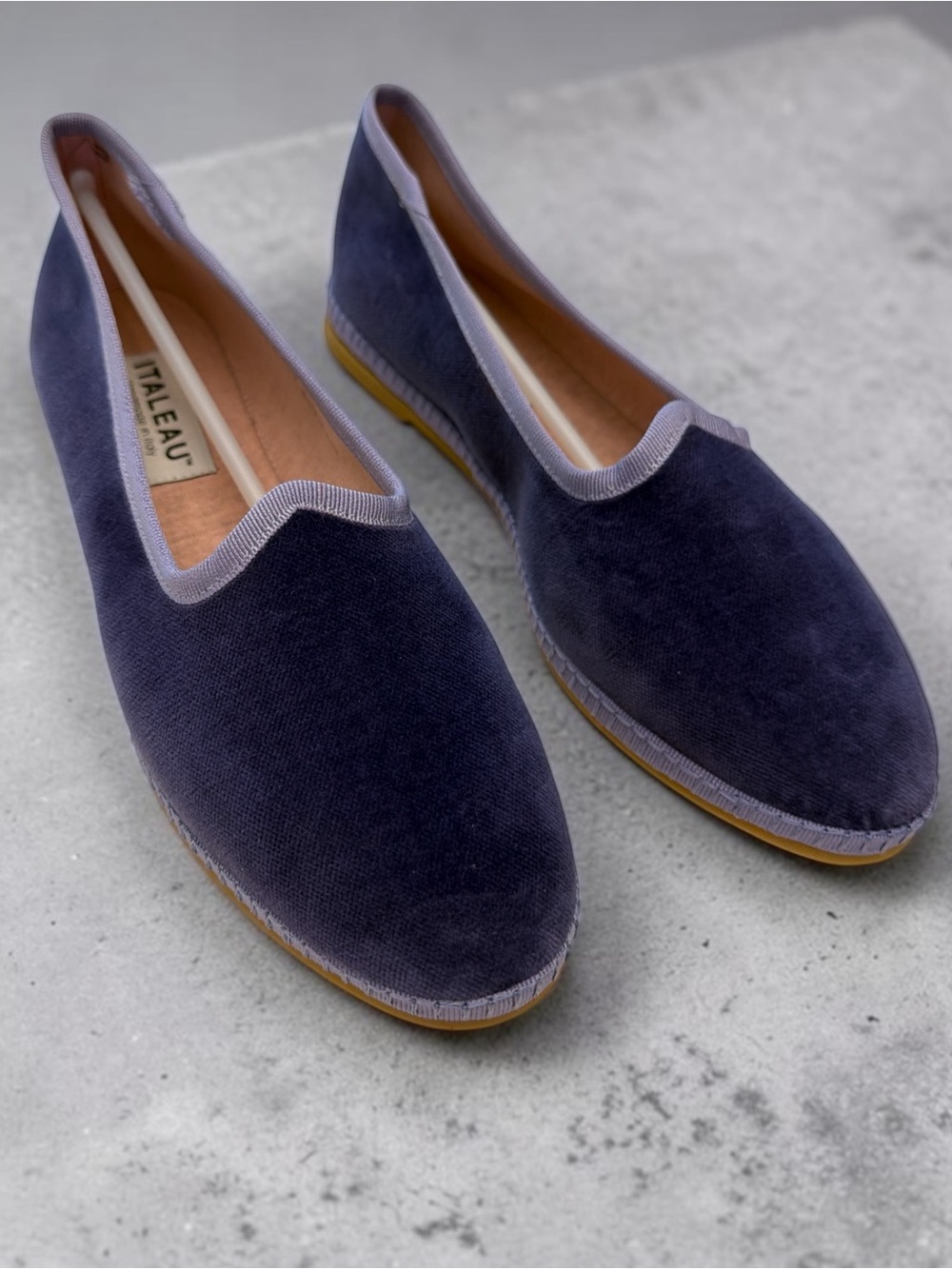 Italeau Purple Velvet Slip-On Flats with Contrast Trim